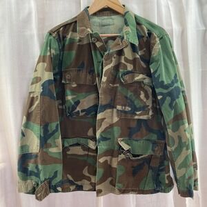Vintage 1987 US Army Woodland Camo‎ BDU Jacket Ripstop Combat Coat Small Short
